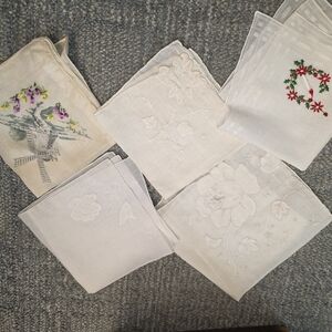 Bundle Of 5 Vintage Embroidered and Floral Handkerchief Set